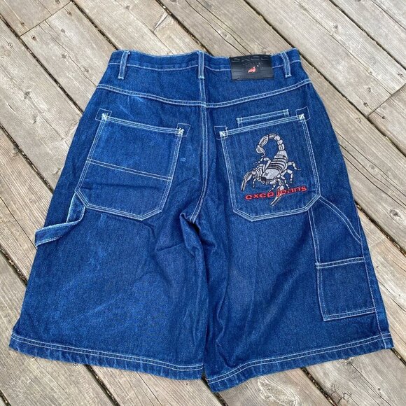 Vintage 90s Y2K EXCO Embroidered Jean Shorts Scorpion Size 30 Blue - Picture 3 of 7